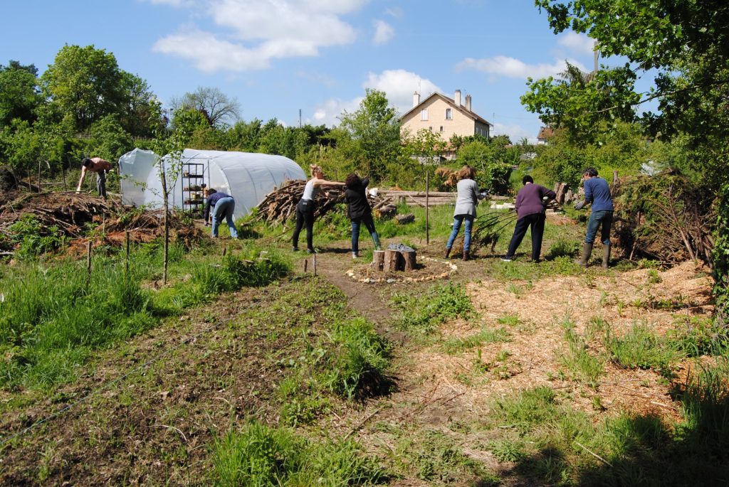 les bénévoles de l'association s'activent pour nettoyer le terrain du jardin partagé.